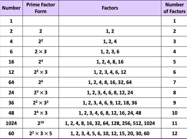 Factors of 2 through 20